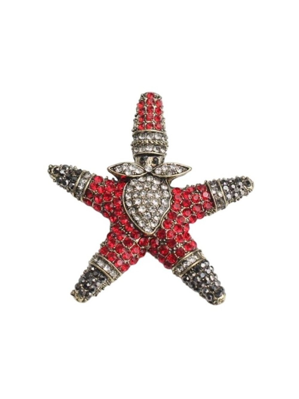 Santa Claus Star Christmas Brooch Red Rhinestones